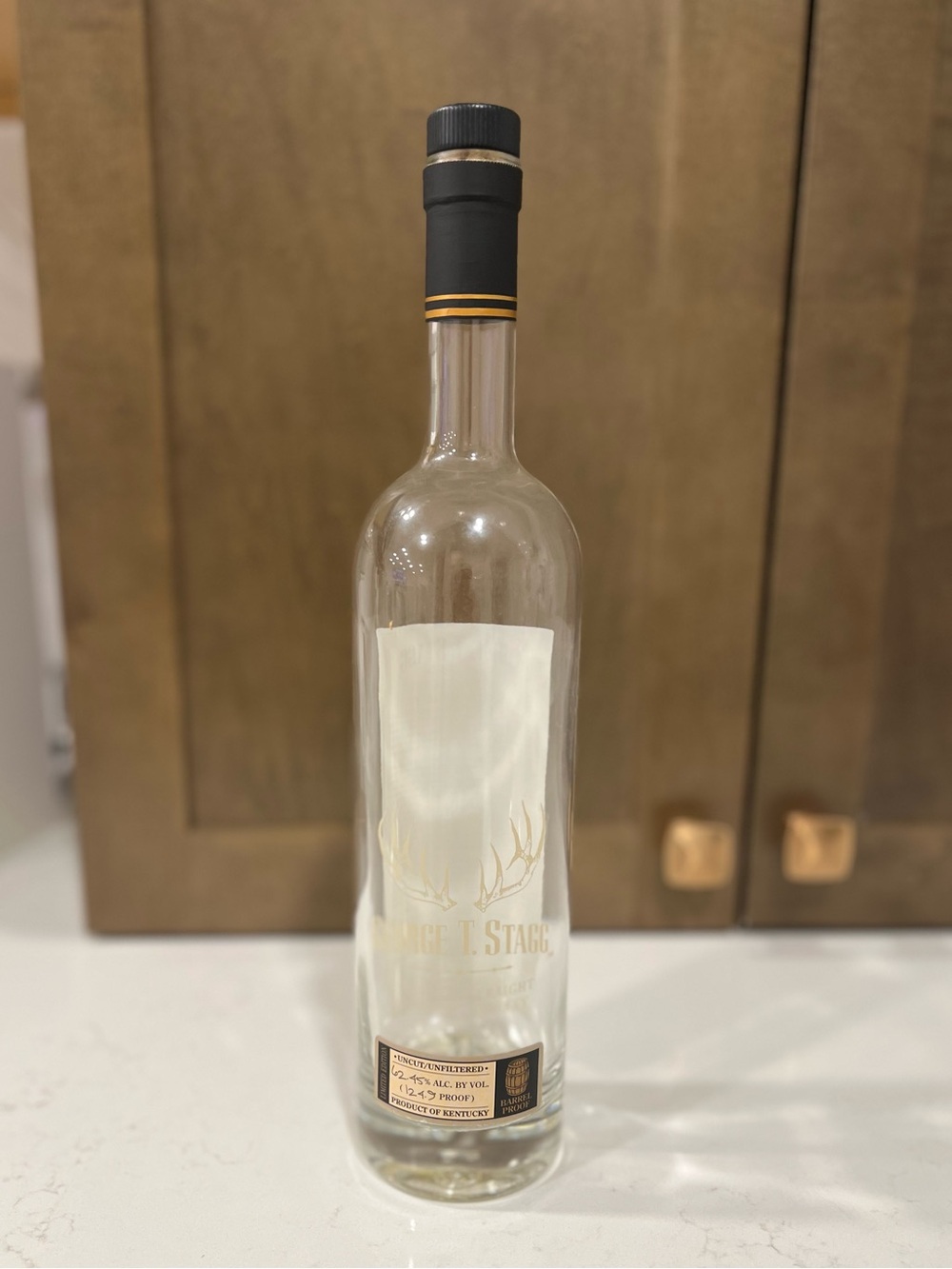 George T Stagg Clear Glass Bottle with Black Cap - Unwashed